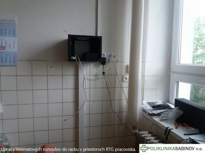 Úprava internetových rozvodov do racku v priestoroch RTG pracoviska. (máj 2020), foto 1 z 6